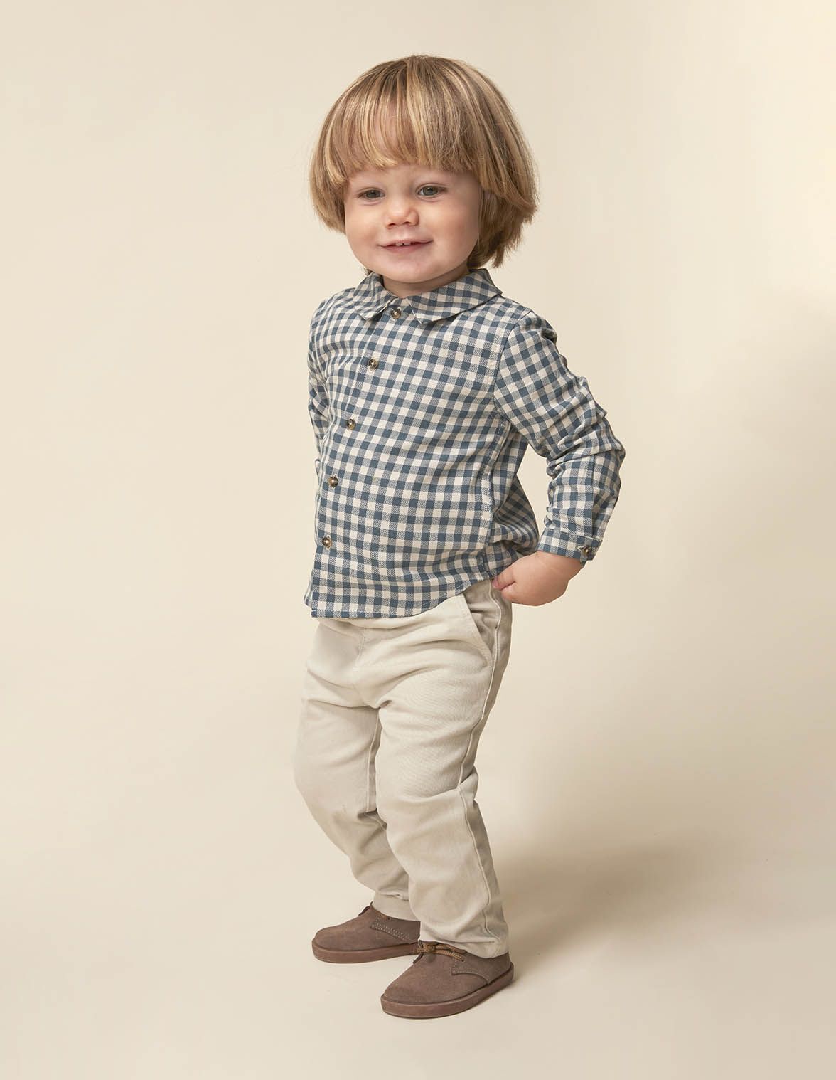 Camisa de cuadro vichy gris para nino bebe Gocco