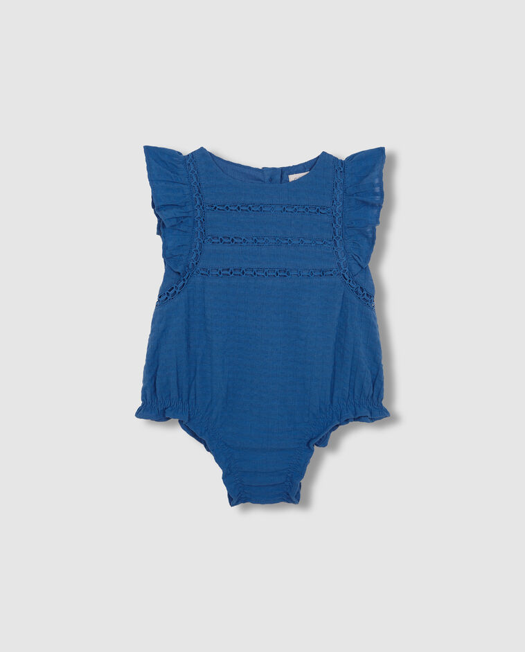 Ranita con tiras bordadas azul