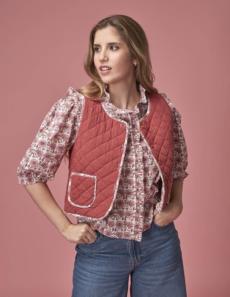 Chaleco madre acolchado reversible rosa