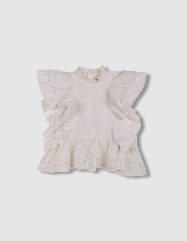Blusa de openwork con volantes blanco