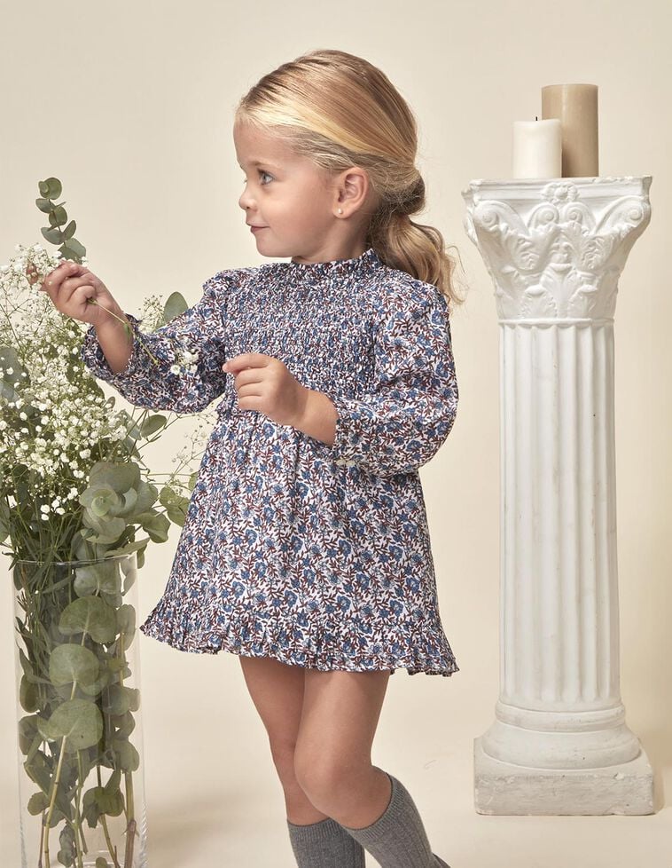 Vestido manga larga estampado blanco