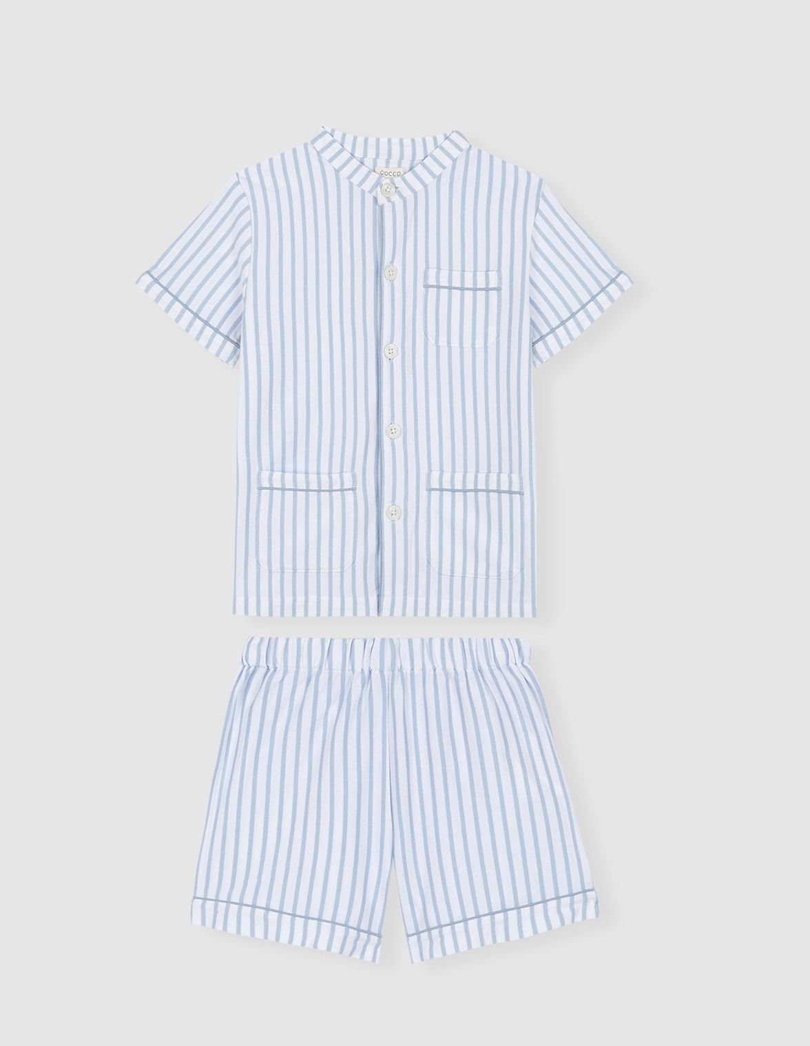 Pijama cuello mao rayas blanco azul