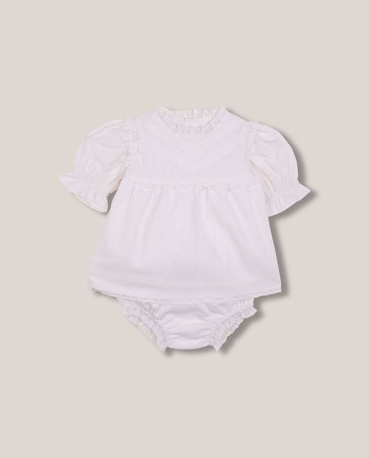 Vestido lino con encaje blanco