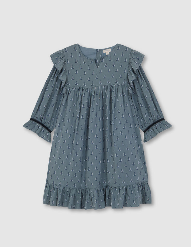 Vestido Suelto Estampado Flores Azulado