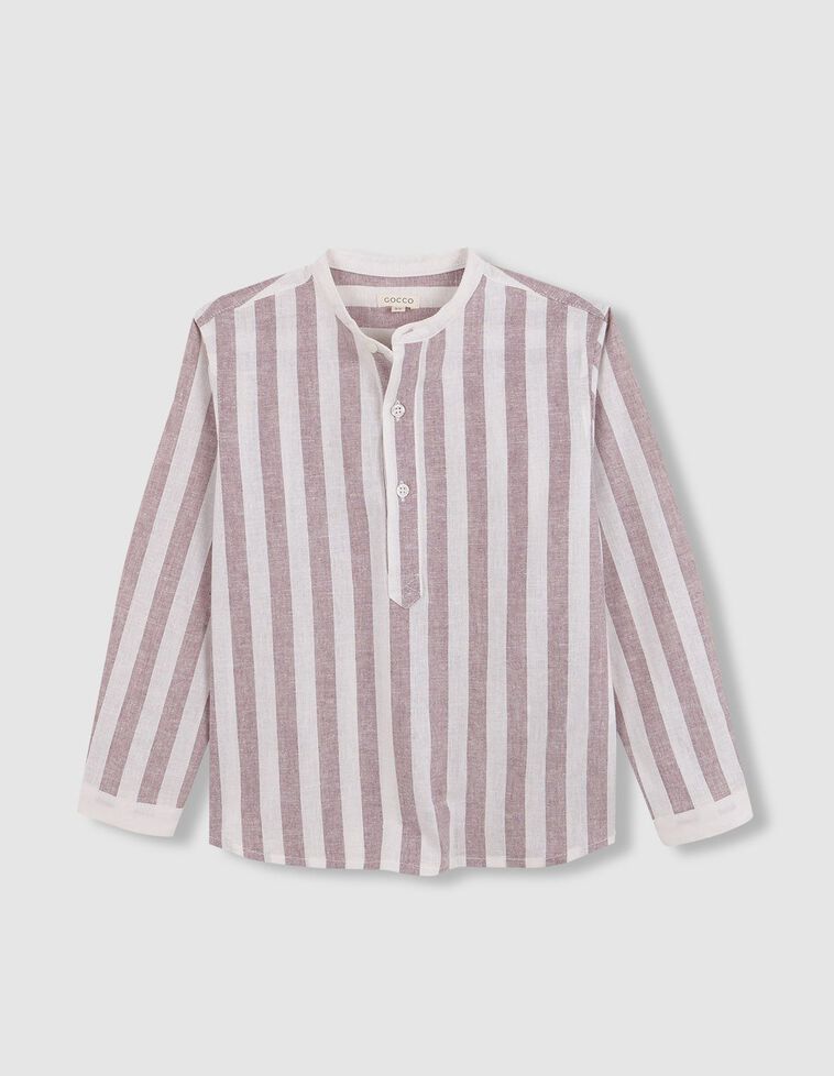 Camisa con lino de rayas lila