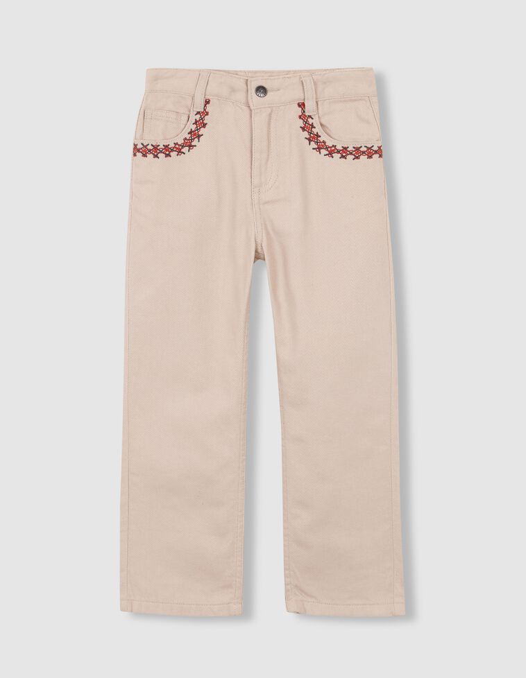 Pantalón recto con bordados piedra