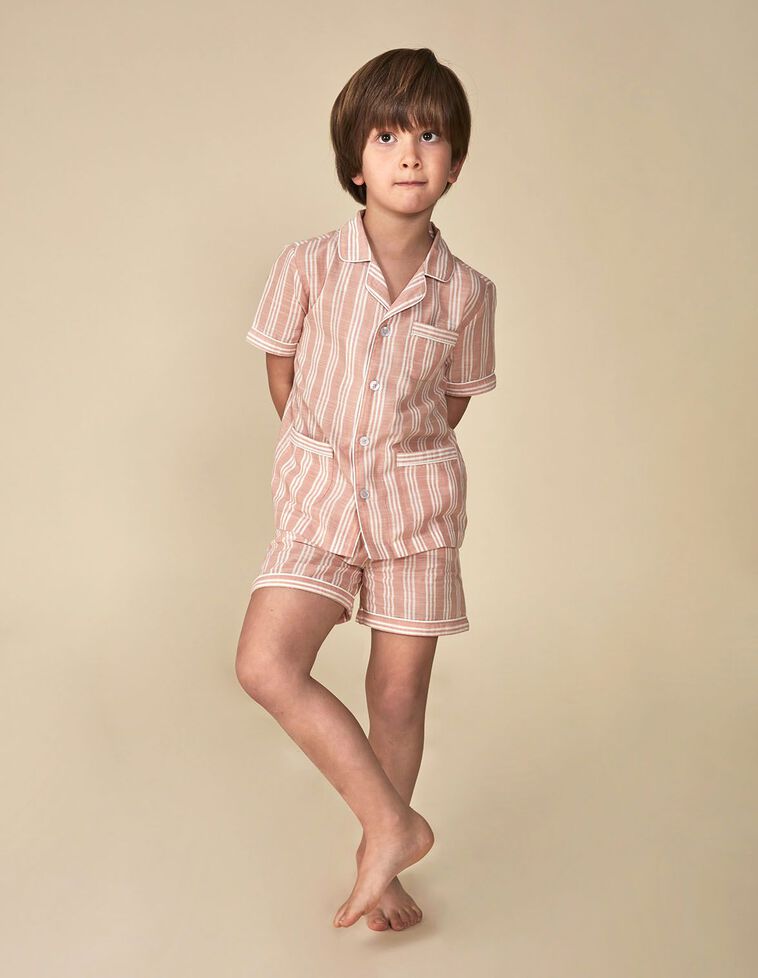 Pijama corto con rayas bicolor naranja