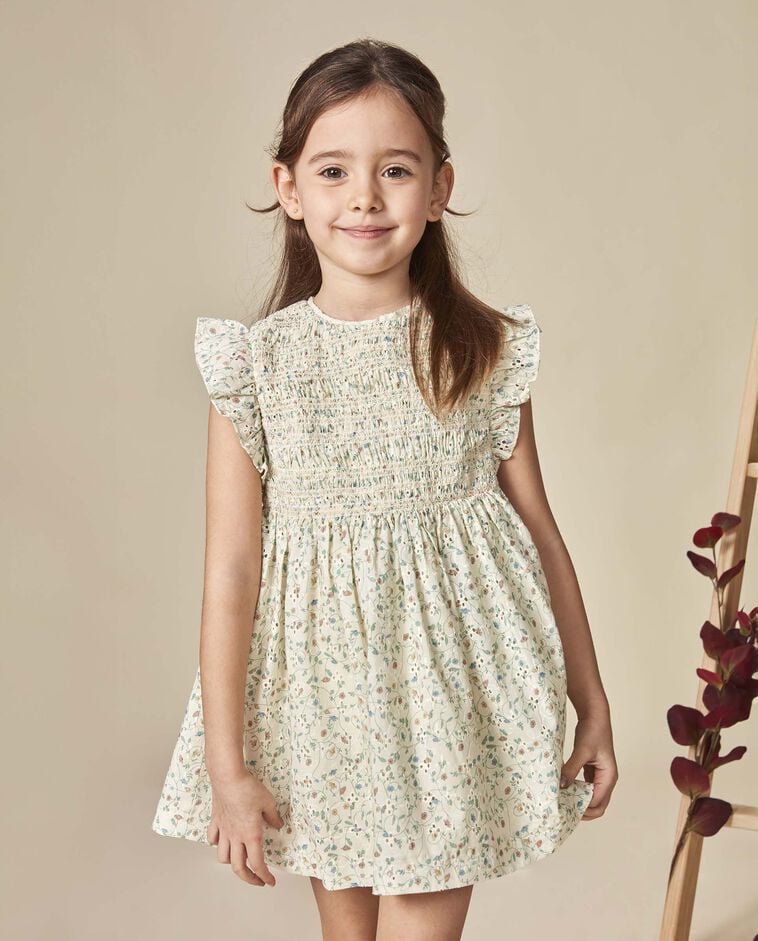 Vestido de flores con smock piedra
