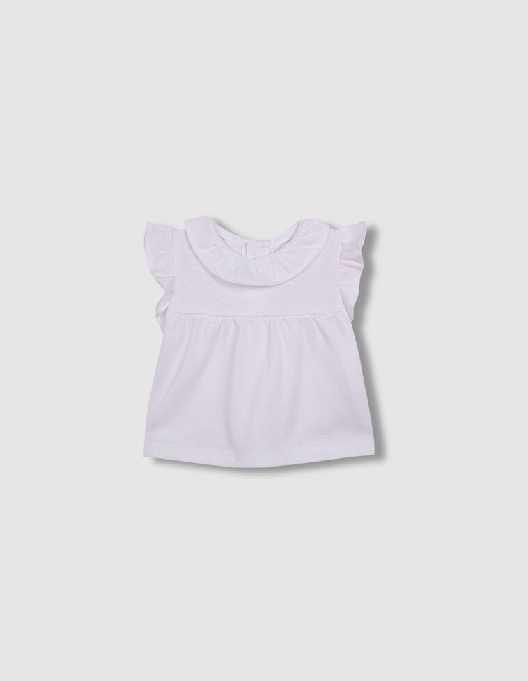 Camiseta con cuello volante blanco