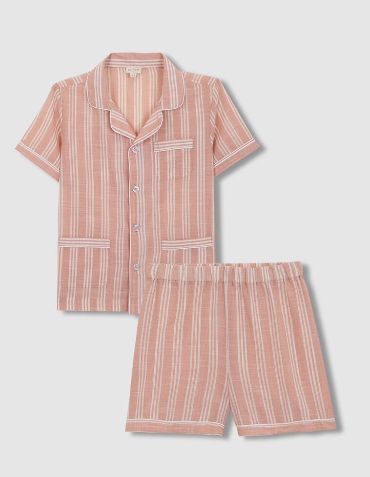 Pijama corto con rayas bicolor naranja