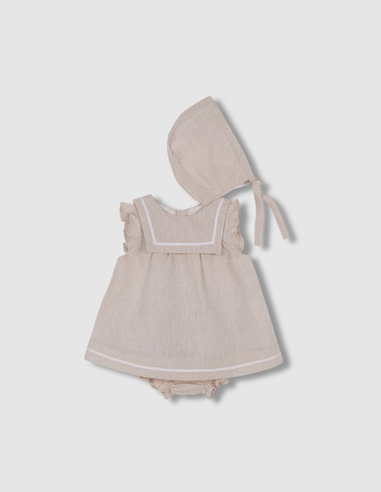 Conjunto vestido y capota piedra
