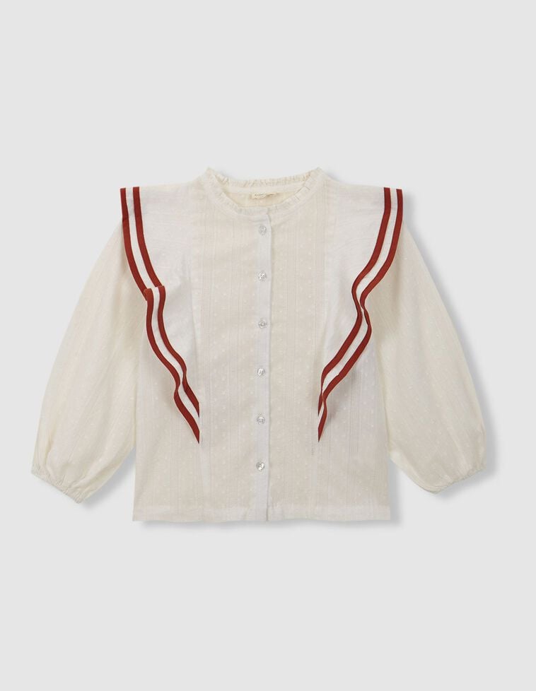 Blusa volantes con contraste blanco