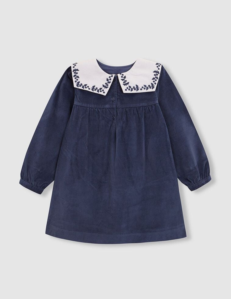 Vestido cuello bordado azul