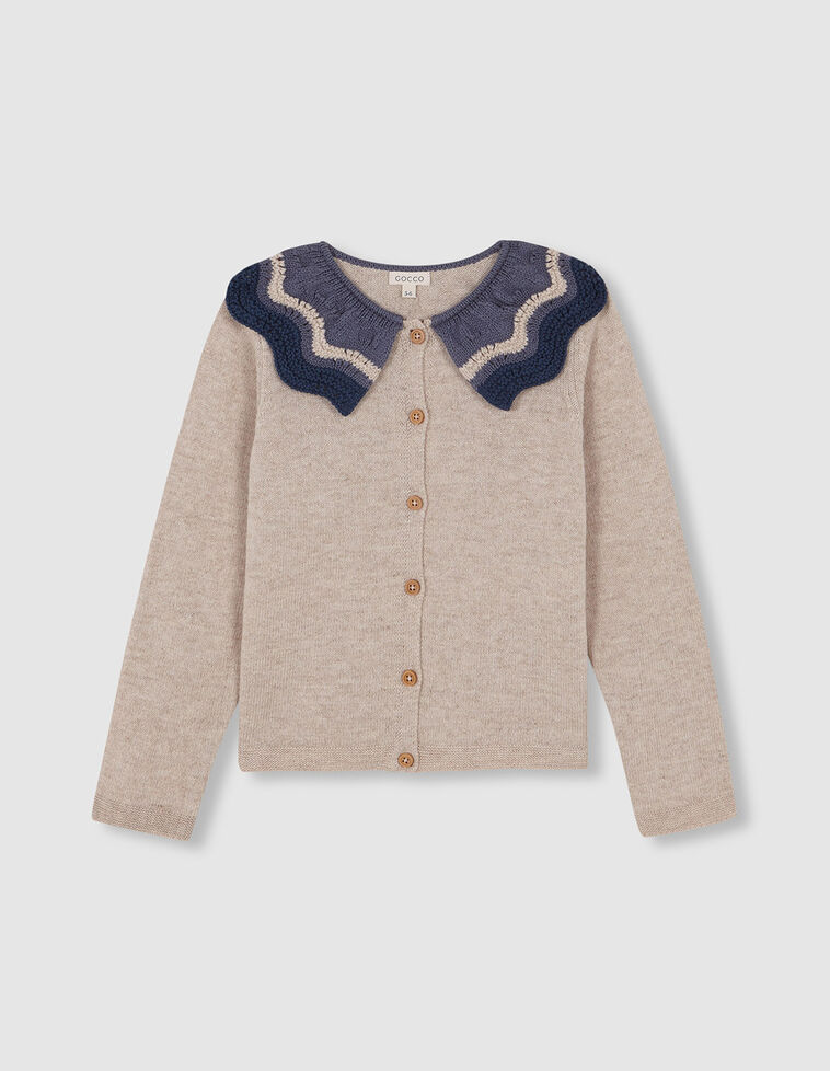 Chaqueta de lana beige con cuello en contraste