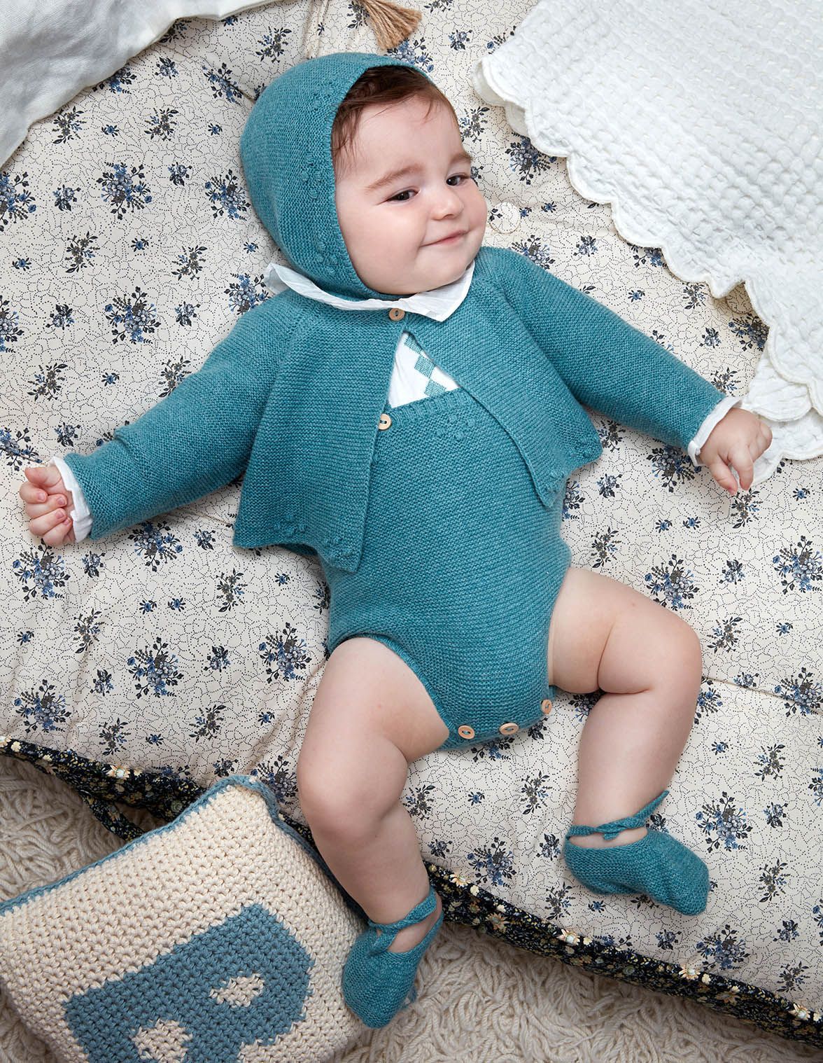 Chaqueta de punto bobo cinturilla detalle azul claro