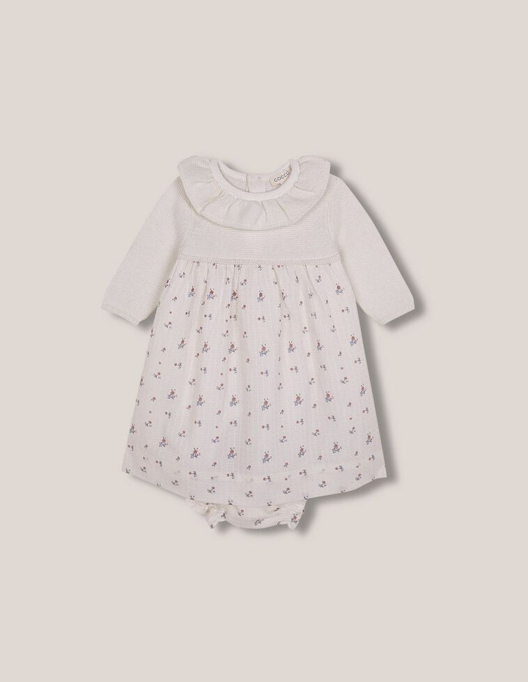 Faldon top de punto falda dobby estampado blanco