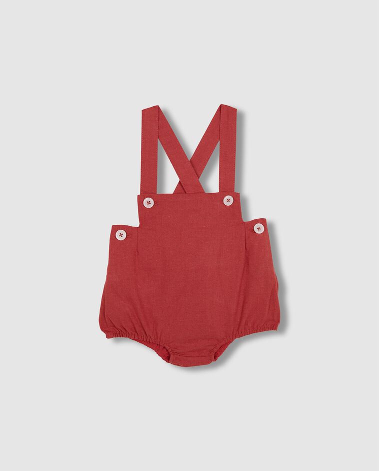 Bombacho de lino con tirantes coral