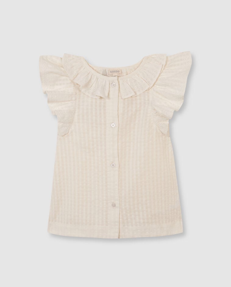 Camisa con cuello y manga corta con caida blanco