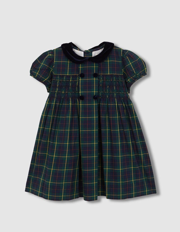 Vestido manga corta nido de abeja azul