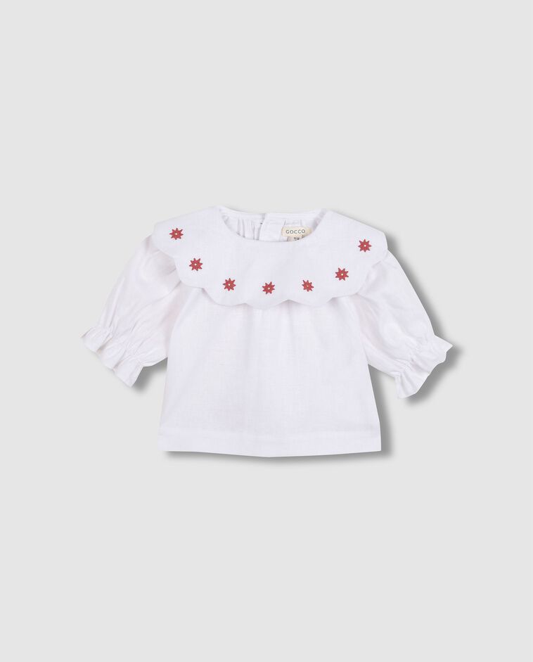 Camisa de lino cuello con bordados blanco