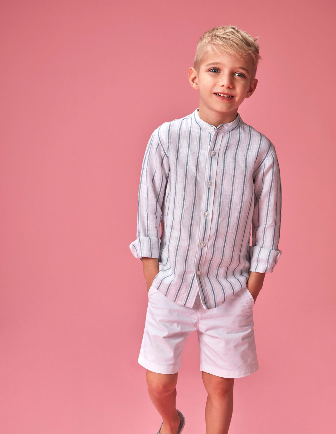 Camisa lino niño cuello mao outlet