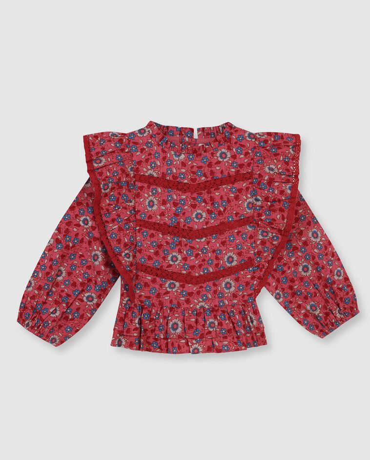 Camisa estampada de flores con tiras coral