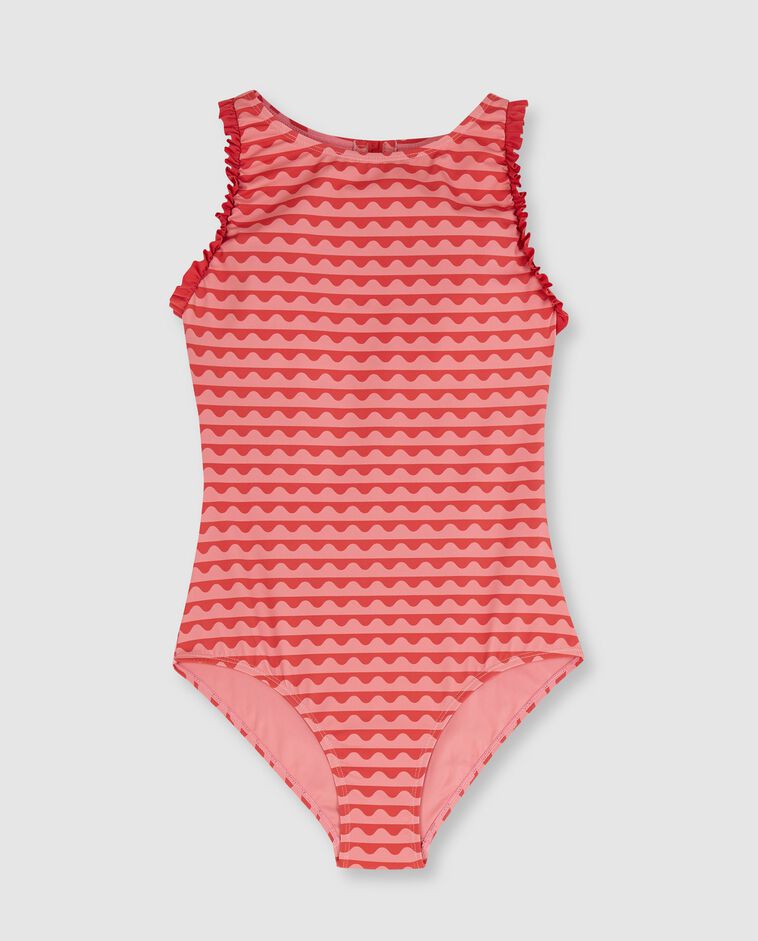 Ba&ntilde;ador madre estampado de ondas con volantes rosa