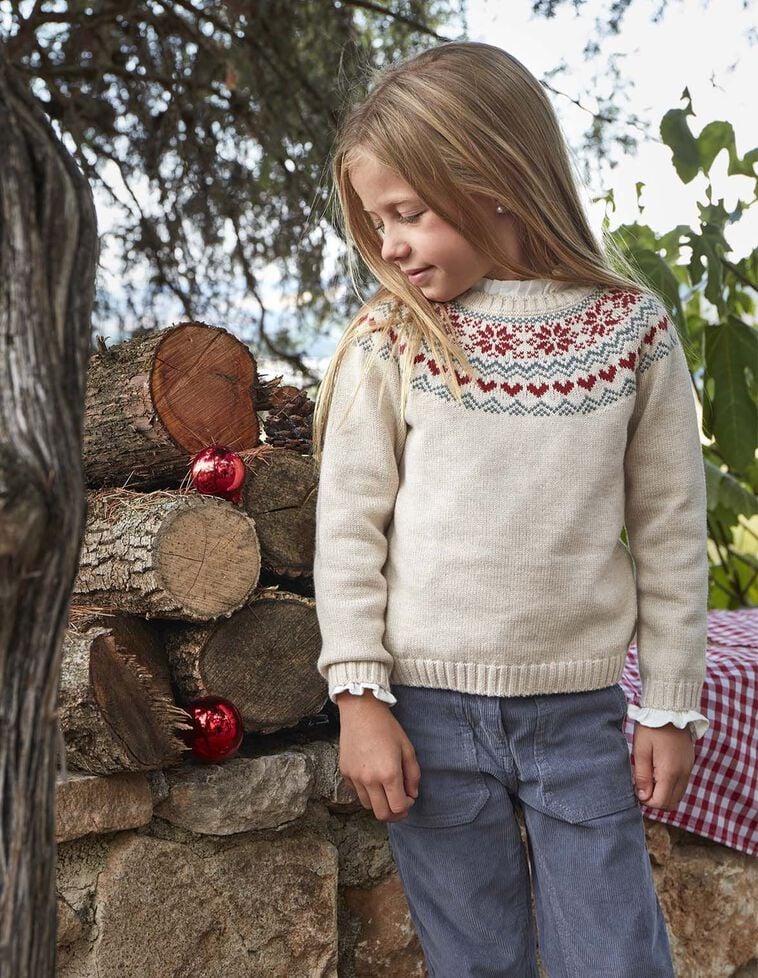 Jersey de greca en el cuello con lana marrón claro