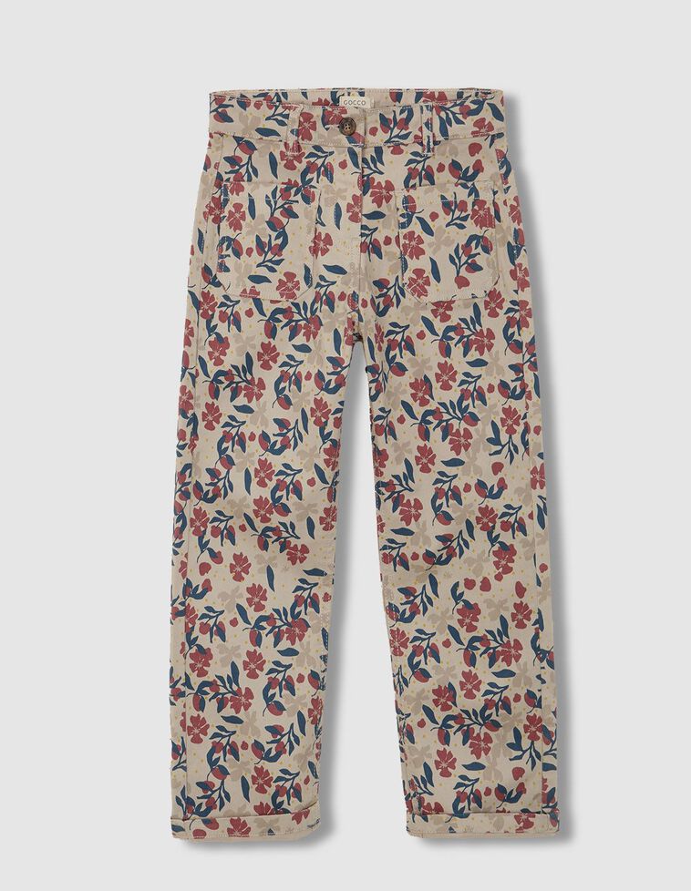 Pantalón estampado flores marron