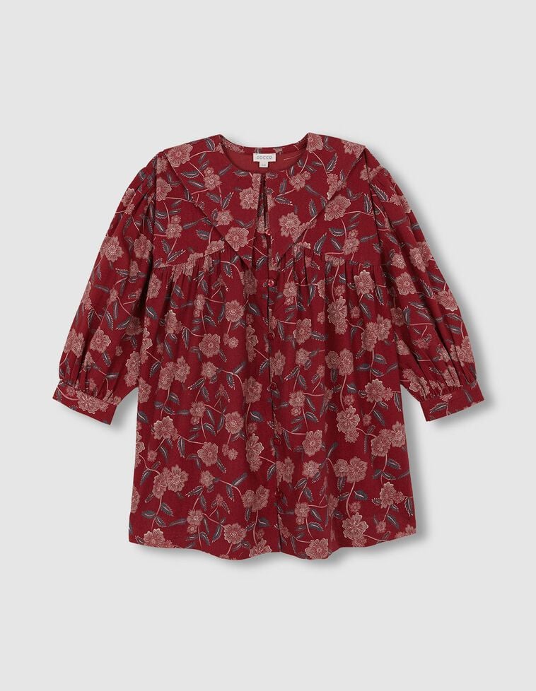 Vestido estampado flores cuello grande granate