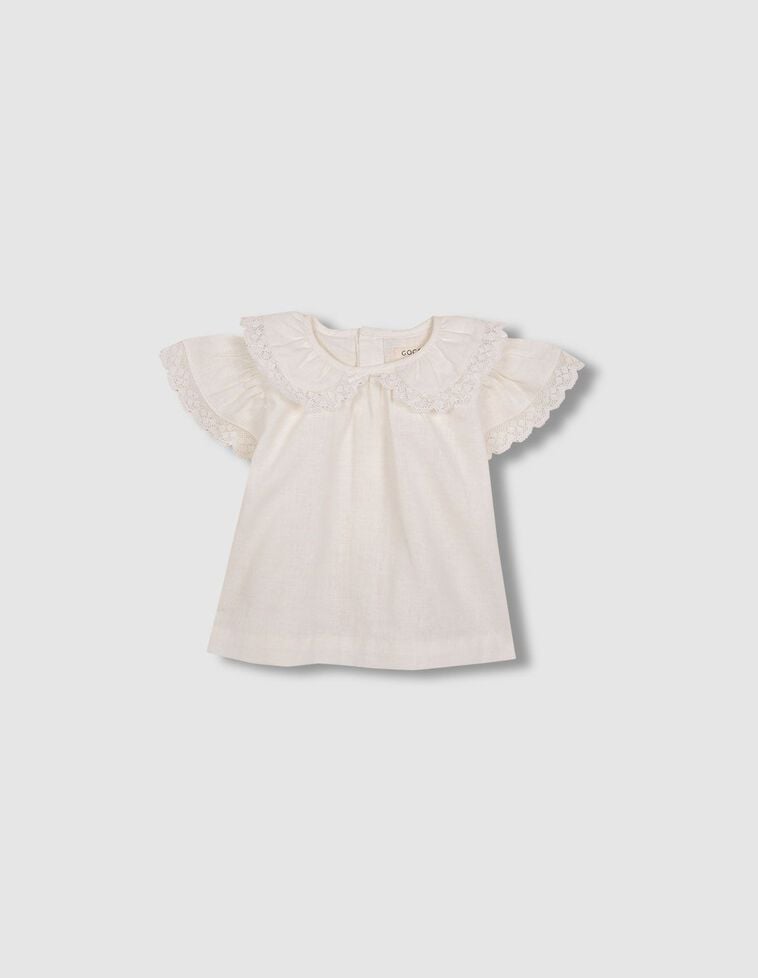 Blusa cuello peter pan blanco con lino