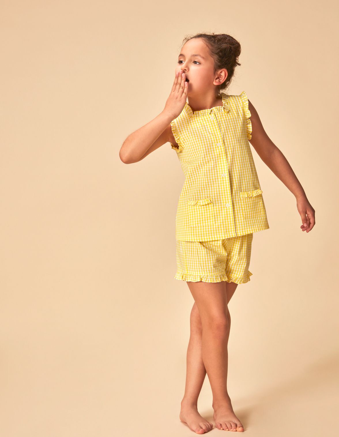 Pijama corto vichy amarillo de ni a Gocco