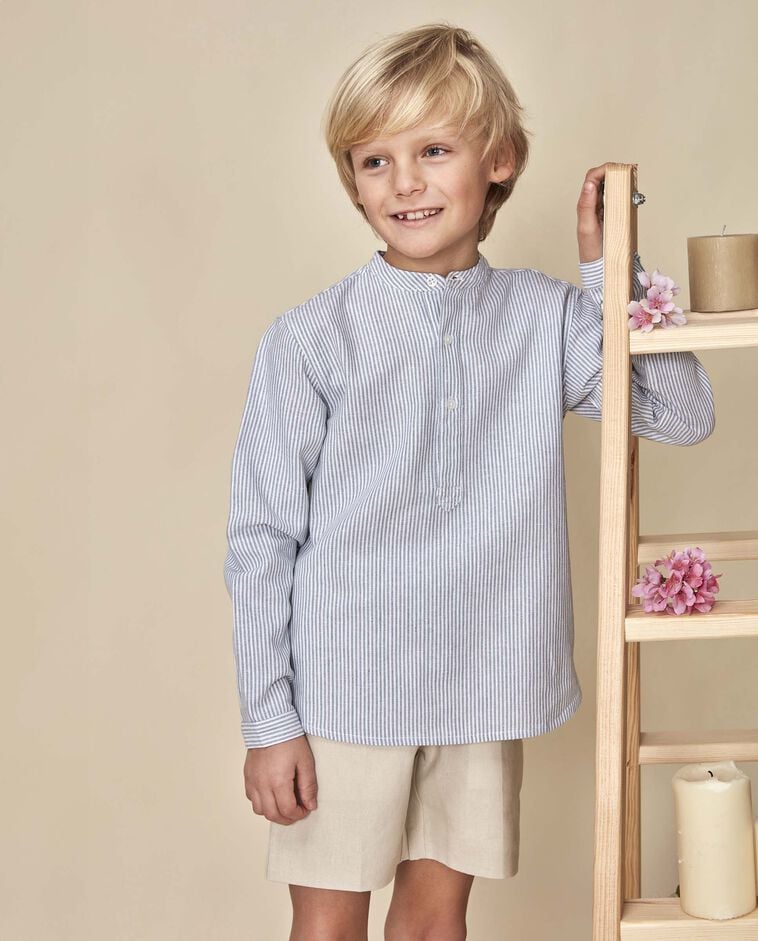 Camisa lino de rayas gris