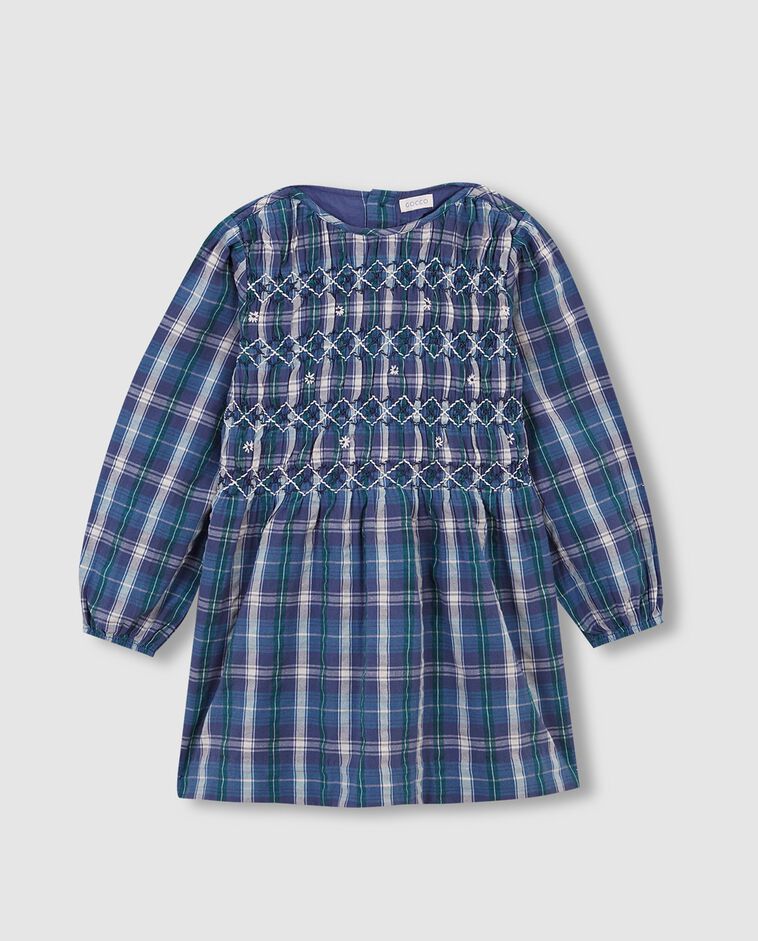 Vestido de cuadros con nido de abeja verde ni&ntilde;a