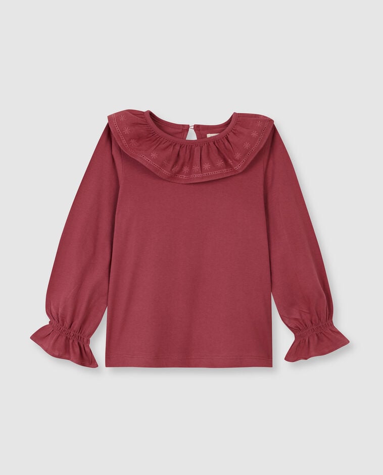 Camiseta con cuello volante rosa ni&ntilde;a