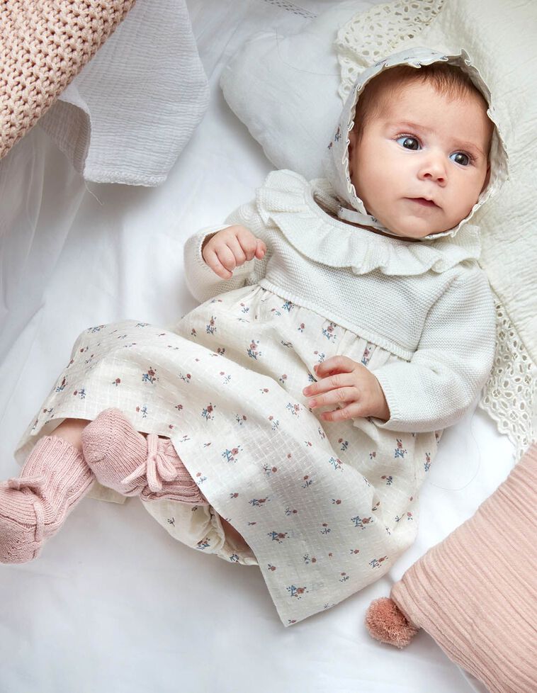 Faldon top de punto falda dobby estampado blanco