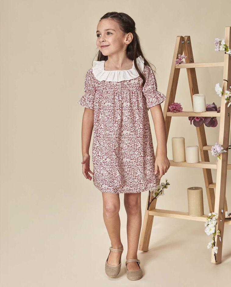 Vestido de lino estampado coral oscuro