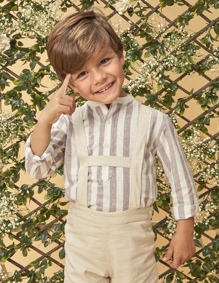 Camisa con lino de rayas lila