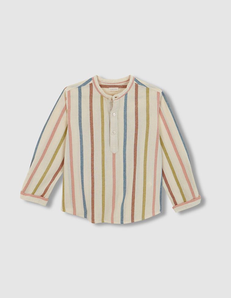 Camisa cuello mao rayas multicolor crudo