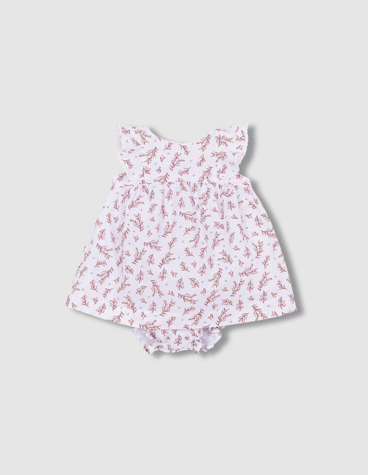 Vestido estampado hojitas blanco