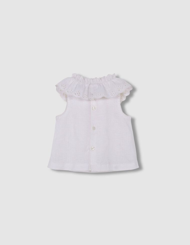 Blusa lino cuello bordado blanco roto