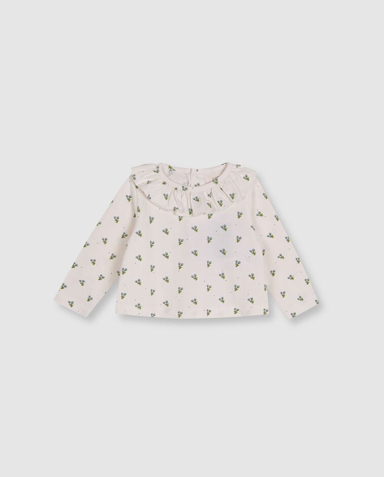 Camiseta con cuello volante blanco beb&eacute;