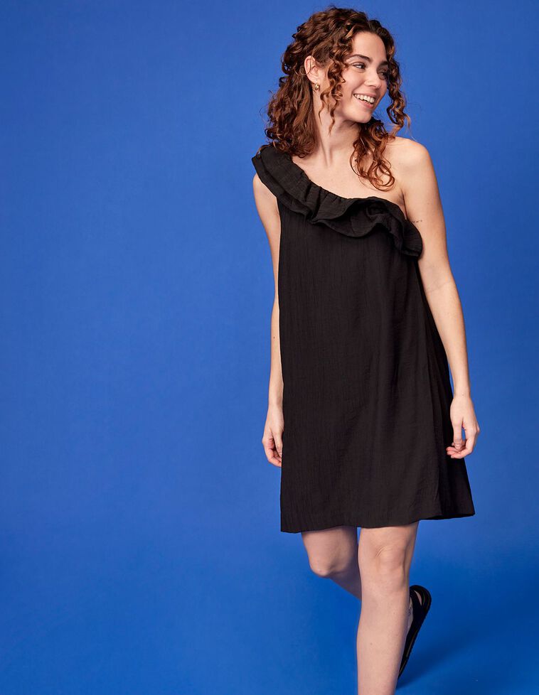 Vestido asimétrico volante negro