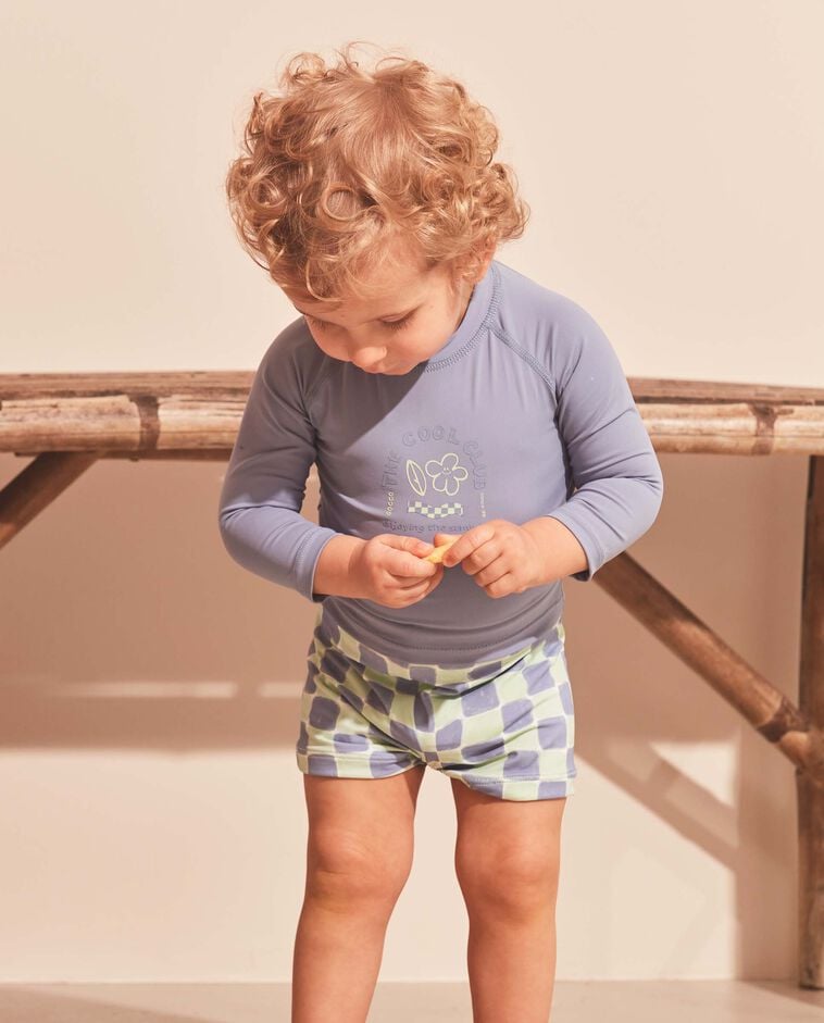 Ba&ntilde;ador estampado cuadros azul