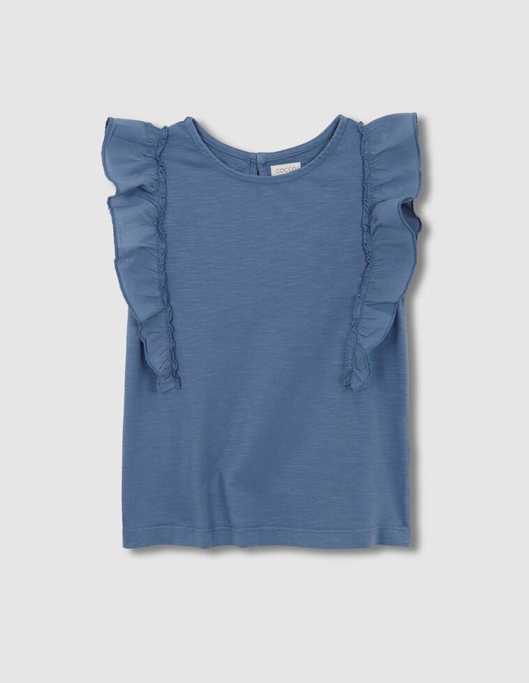 Camiseta con volante de tejido  al tono azul claro