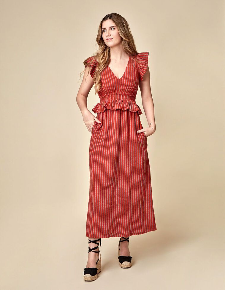 Vestido madre de rayas naranja con lurex